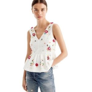 NWT J. Crew White Hand Embellished Peplum Top | 4